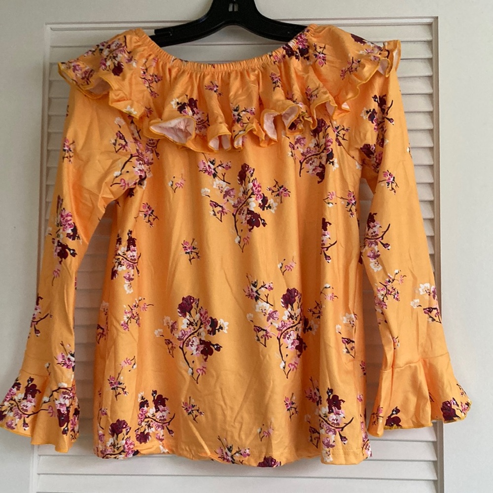 Marie Nicole Girls Yellow Floral Flounce Shirt, 9-10 yrs